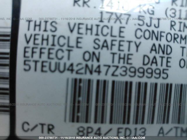 5TEUU42N47Z399995 - 2007 TOYOTA TACOMA ACCESS CAB ლურჯი ფოტო 9