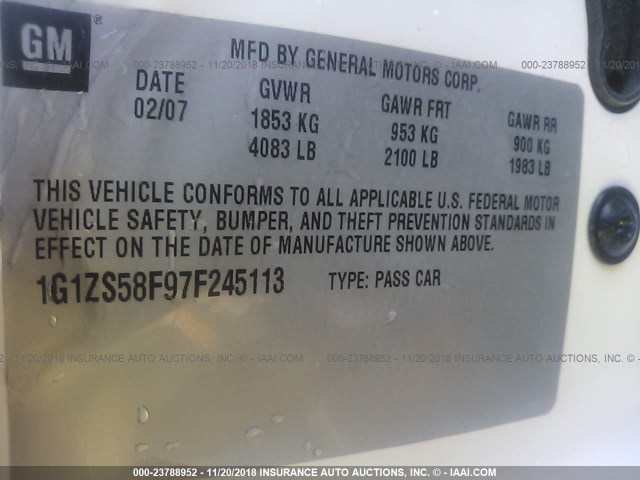 1G1ZS58F97F245113 - 2007 CHEVROLET MALIBU 白色 照片 9