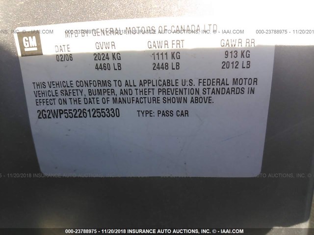 2G2WP552261255330 - 2006 PONTIAC GRAND PRIX SILVER photo 9