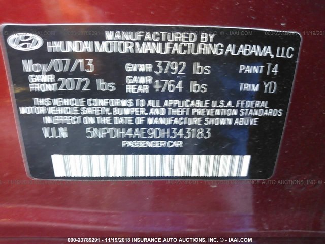 5NPDH4AE9DH343183 - 2013 HYUNDAI ELANTRA GLS/LIMITED BURGUNDY photo 9