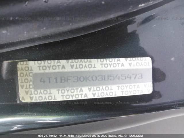 4T1BF30K03U545473 - 2003 TOYOTA CAMRY LE/XLE/SE GREEN photo 9