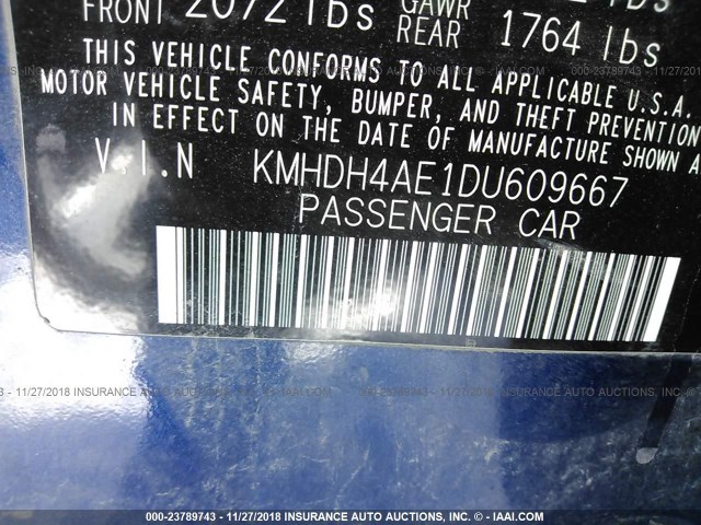 KMHDH4AE1DU609667 - 2013 HYUNDAI ELANTRA GLS/LIMITED Navy photo 9