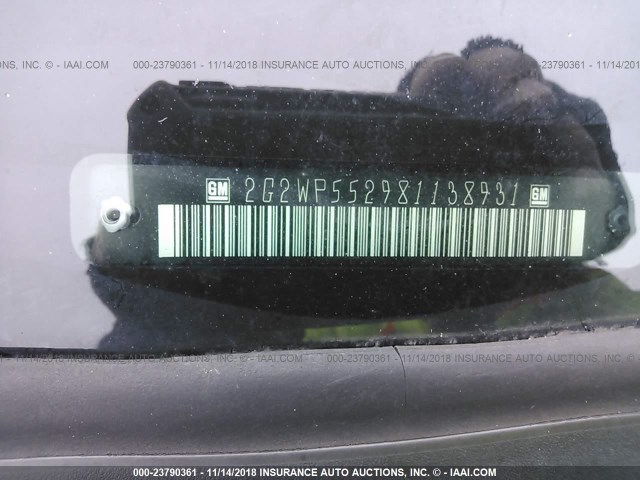 2G2WP552981138931 - 2008 PONTIAC GRAND PRIX Մուգ կապույտ լուսանկար 9