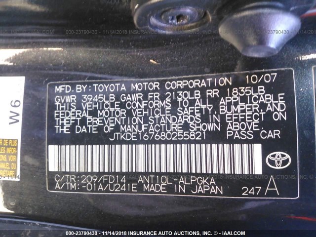 JTKDE167680255821 - 2008 TOYOTA SCION TC GRAY photo 9