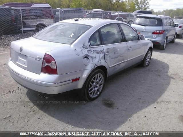 WVWUK63BX4P323285 - 2004 VOLKSWAGEN PASSAT W8 4MOTION SILVER photo 4