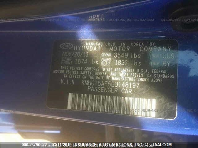 KMHCT5AE5EU148197 - 2014 HYUNDAI ACCENT GLS/GS BLUE photo 10