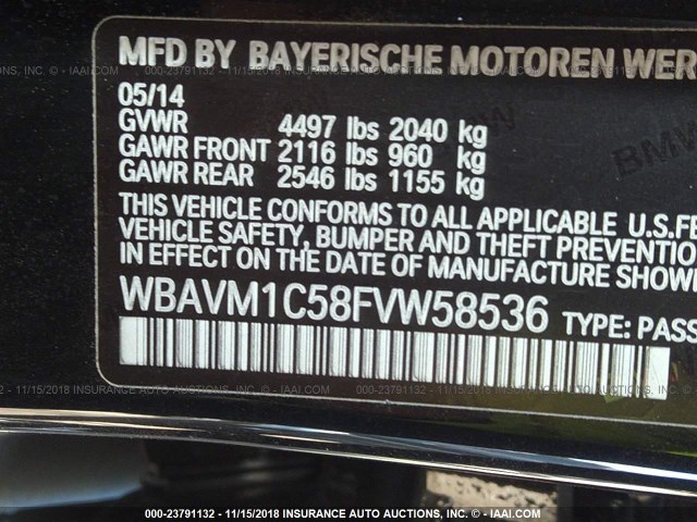 WBAVM1C58FVW58536 - 2015 BMW X1 SDRIVE28I BLACK photo 9
