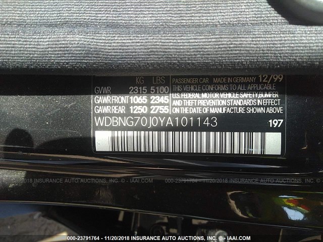 WDBNG70J0YA101143 - 2000 MERCEDES-BENZ S 430 BLACK photo 9