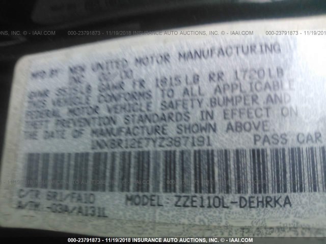 1NXBR12E7YZ387191 - 2000 TOYOTA COROLLA VE/CE/LE GREEN photo 9