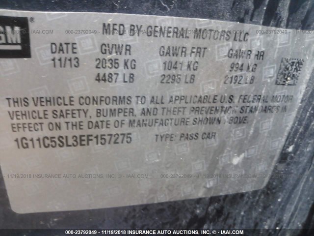 1G11C5SL3EF157275 - 2014 CHEVROLET MALIBU 1LT Dark Blue photo 9