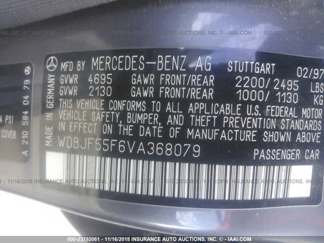 WDBJF55F6VA368079 - 1997 MERCEDES-BENZ E 320 GRAY photo 9