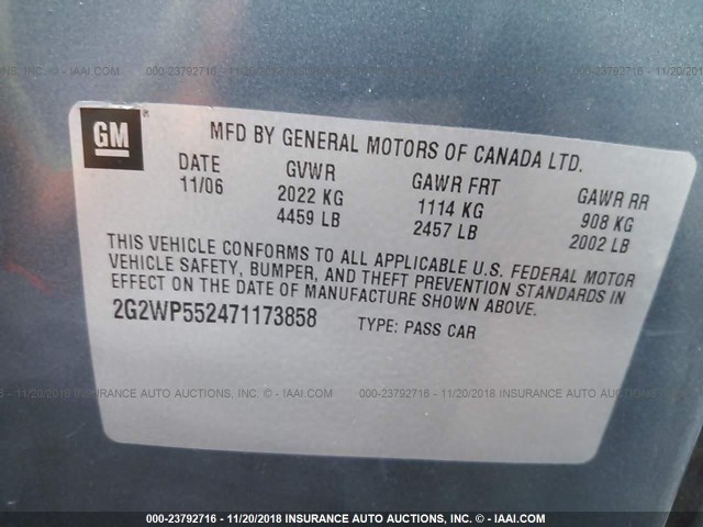 2G2WP552471173858 - 2007 PONTIAC GRAND PRIX BLUE photo 9