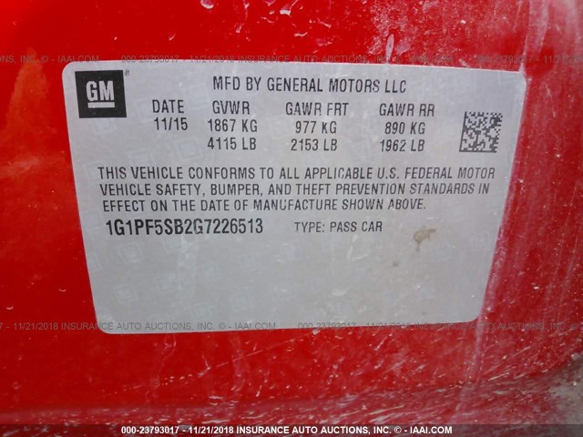 1G1PF5SB2G7226513 - 2016 CHEVROLET CRUZE LIMITED LT RED photo 9