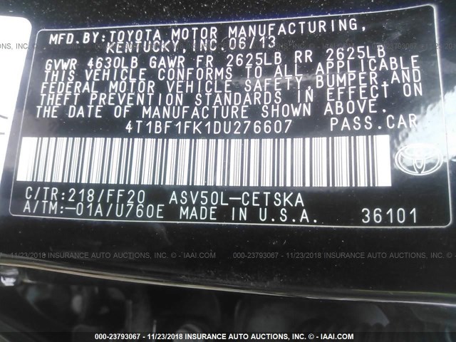 4T1BF1FK1DU276607 - 2013 TOYOTA CAMRY L/SE/LE/XLE Qara foto 9