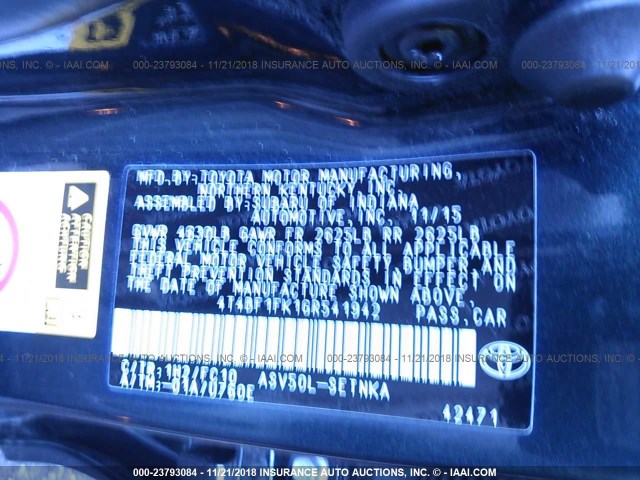 4T4BF1FK1GR541942 - 2016 TOYOTA CAMRY LE/XLE/SE/XSE BLUE photo 9