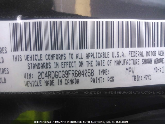 2C4RDGCG9FR604058 - 2015 DODGE GRAND CARAVAN SXT BLACK photo 9