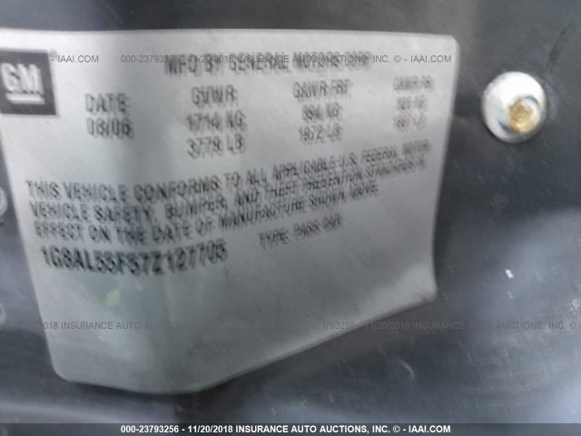 1G8AL55F57Z127705 - 2007 SATURN ION LEVEL 3 BLACK photo 9