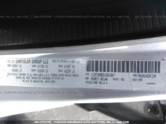 1C3CCBAB3CN281867 - 2012 CHRYSLER 200 LX SILVER photo 9