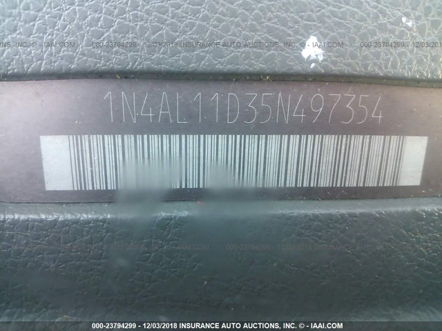 1N4AL11D35N497354 - 2005 NISSAN ALTIMA S/SL GRAY photo 9