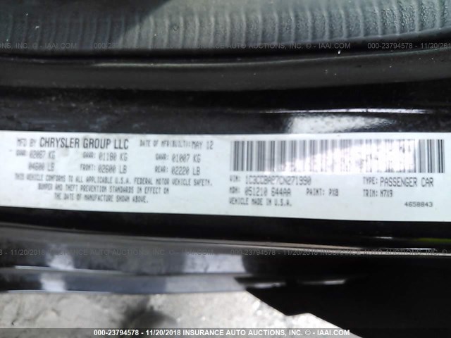 1C3CCBAB7CN271990 - 2012 CHRYSLER 200 LX BLACK photo 9