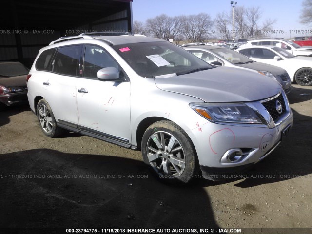 5N1AR2MM2DC633540 - 2013 NISSAN PATHFINDER S/SV/SL/PLATINUM SILVER photo 1