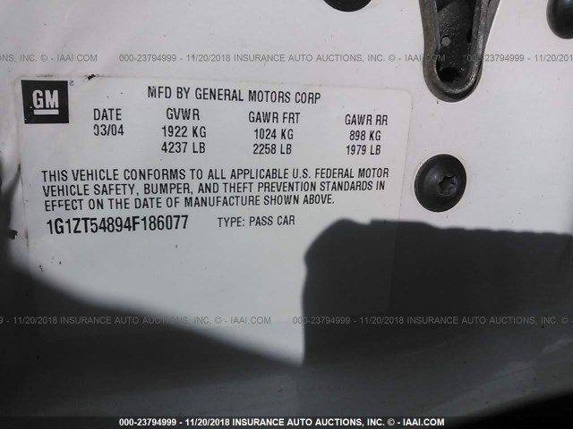 1G1ZT54894F186077 - 2004 CHEVROLET MALIBU LS 白色 照片 9