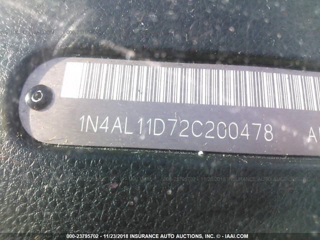 1N4AL11D72C200478 - 2002 NISSAN ALTIMA S/SL SILVER photo 9