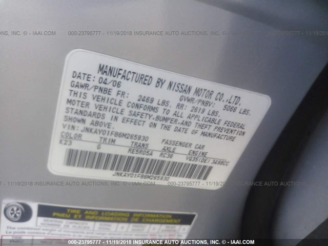 JNKAY01F86M265930 - 2006 INFINITI M35 SPORT SILVER photo 9