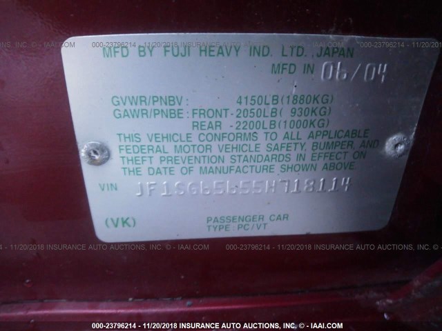 JF1SG65655H718114 - 2005 SUBARU FORESTER 2.5XS RED photo 9