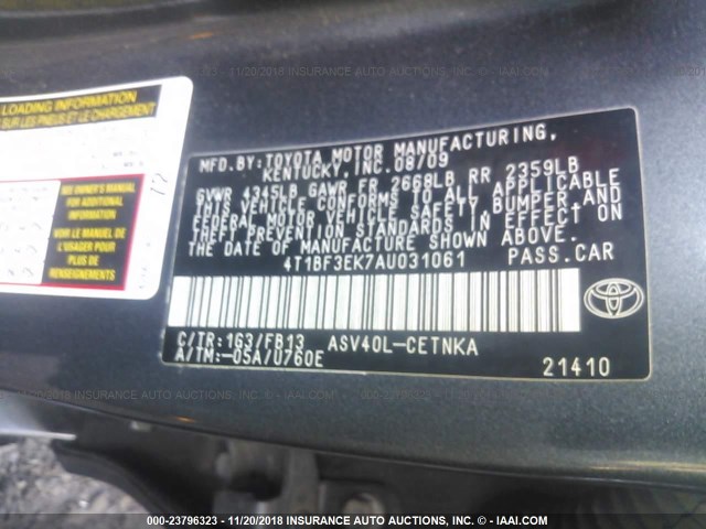 4T1BF3EK7AU031061 - 2010 TOYOTA CAMRY SE/LE/XLE 灰色 照片 9