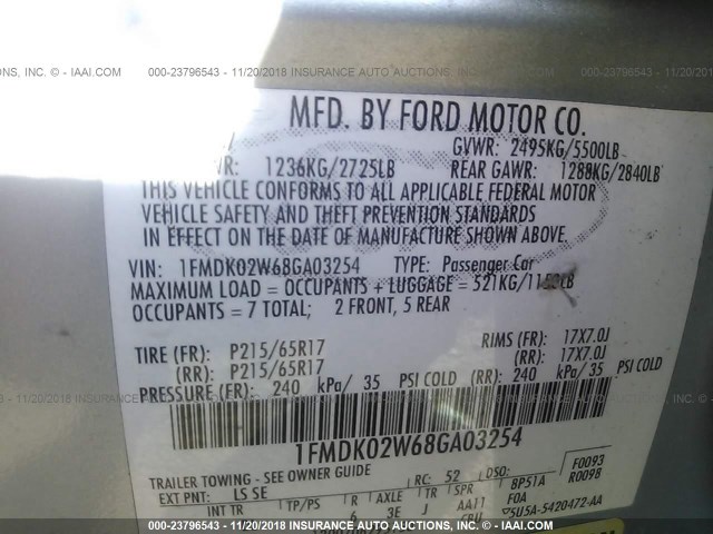 1FMDK02W68GA03254 - 2008 FORD TAURUS X SEL BLUE photo 9