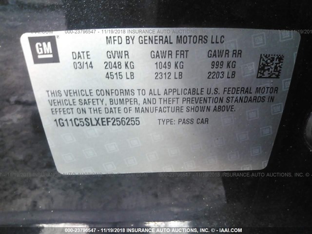 1G11C5SLXEF256255 - 2014 CHEVROLET MALIBU 1LT 黑色 照片 9