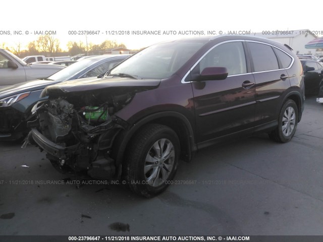 5J6RM4H70DL065580 - 2013 HONDA CR-V EXL MAROON photo 2