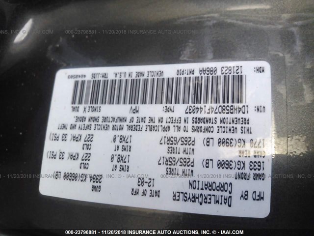 1D4HB58D74F144037 - 2004 DODGE DURANGO LIMITED SILVER photo 9