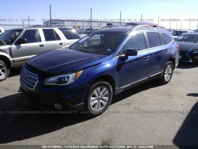 4S4BSBCC1G3343411 - 2016 SUBARU OUTBACK 2.5I PREMIUM BLUE photo 2