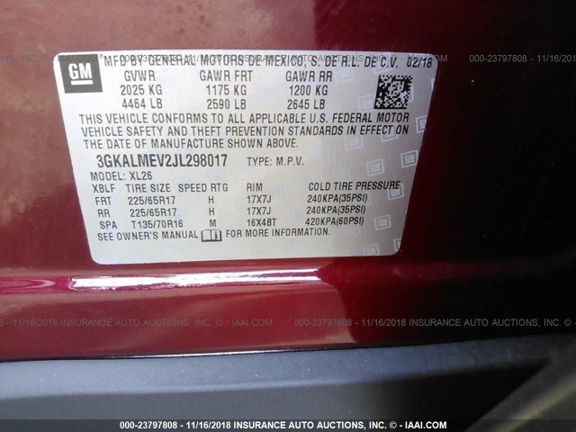 3GKALMEV2JL298017 - 2018 GMC TERRAIN SLE RED photo 9