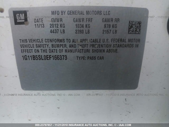 1G11B5SL0EF166373 - 2014 CHEVROLET MALIBU LS 白色 照片 9