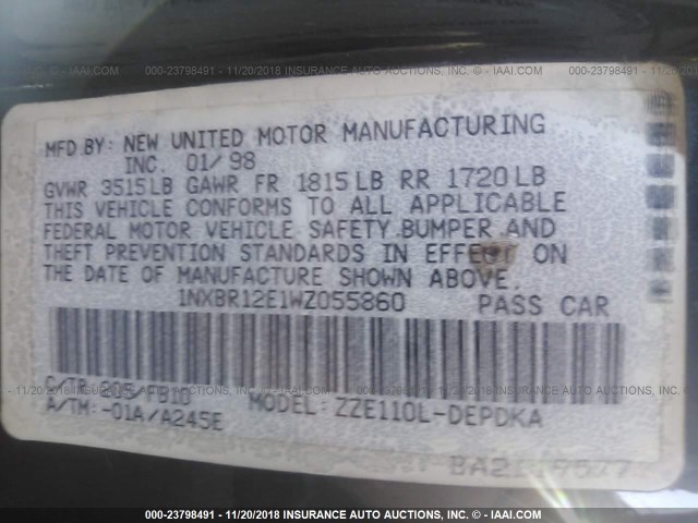 1NXBR12E1WZ055860 - 1998 TOYOTA COROLLA VE/CE/LE 黑色 照片 9