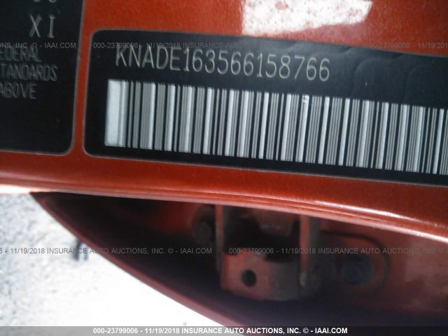 KNADE163566158766 - 2006 KIA RIO 5 ORANGE photo 9