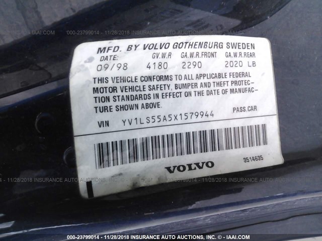 YV1LS55A5X1579944 - 1999 VOLVO S70 BLUE photo 9