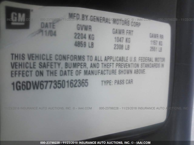 1G6DW677350162365 - 2005 CADILLAC STS BLACK photo 9