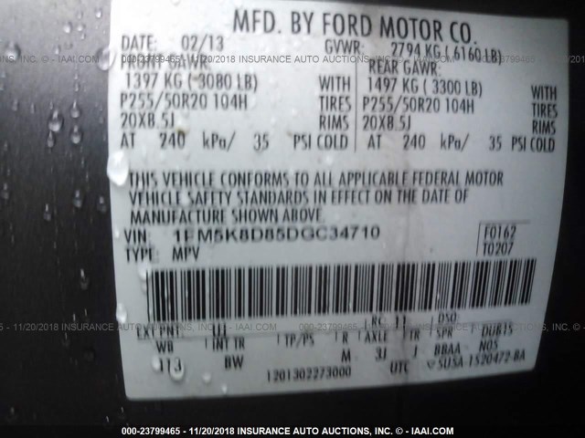 1FM5K8D85DGC34710 - 2013 FORD EXPLORER XLT SILVER photo 9