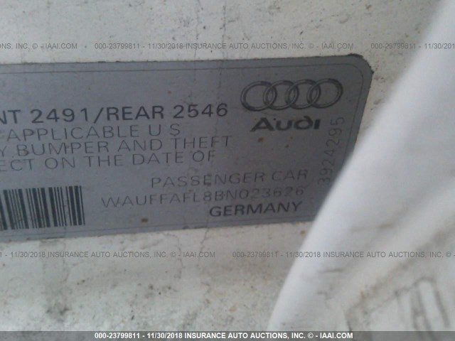 WAUFFAFL8BN023626 - 2011 AUDI A4 PREMIUM PLUS WHITE photo 9