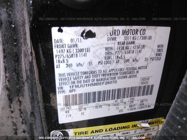 1FMJU1H58BEF26070 - 2011 FORD EXPEDITION XLT/KING RANCH BLACK photo 9