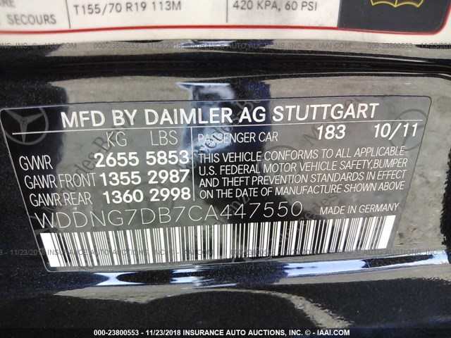 WDDNG7DB7CA447550 - 2012 MERCEDES-BENZ S 550 BLACK photo 9