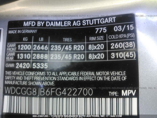 WDCGG8JB6FG422700 - 2015 MERCEDES-BENZ GLK 350 4MATIC SILVER photo 9