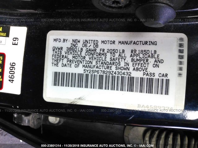 5Y2SP67829Z430432 - 2009 PONTIAC VIBE BLUE photo 9