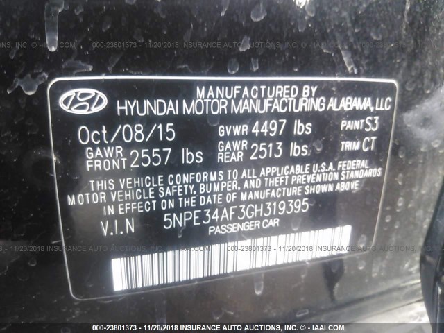 5NPE34AF3GH319395 - 2016 HYUNDAI SONATA SPORT/LIMITED BLACK photo 9