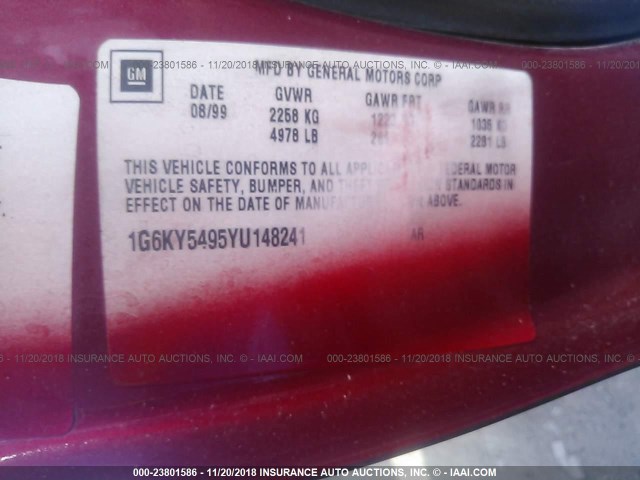 1G6KY5295YU128241 - 2000 CADILLAC SEVILLE STS RED photo 9