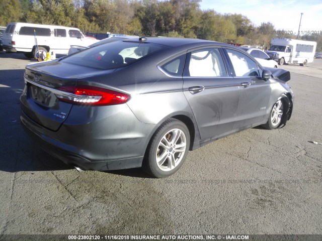 3FA6P0LU7JR169878 - 2018 FORD FUSION SE HYBRID GRAY photo 4